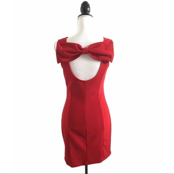 Venus Sleeveless Sheath Dress Keyhole Cut Out Bow True Red Women’s Size Medium - Picture 5 of 6